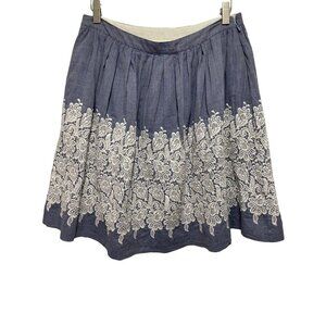 Boden Blue Embroidered Floral Short Flare Skirt 100% Cotton Size 8R